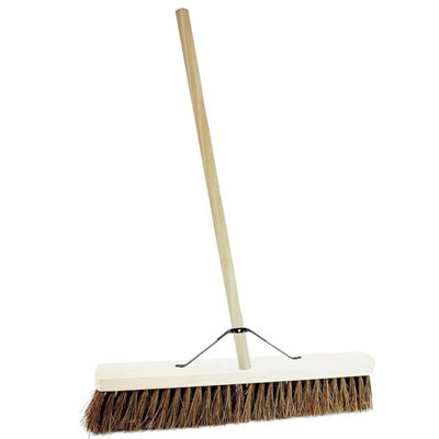 1x 24" Bassine Hard Bristle Indoor Outdoor Garage & Yard Broom Hard Bristle Sweeping Brush With Long Handle