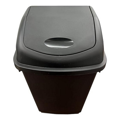 1x 25L Home Office Bathroom Black Plastic Kitchen Waste Rubbish Bin With Swing Lid