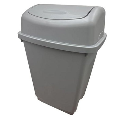 1x 25L Home Office Bathroom Silver Plastic Kitchen Waste Rubbish Bin With Swing Lid