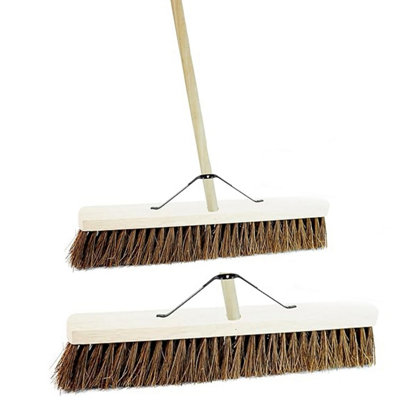 1x 36" Bassine Hard Bristle Indoor Outdoor Garage & Yard Broom Hard Bristle Sweeping Brush With Long Handle