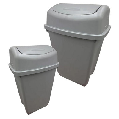 1x 50L Home Office Bathroom Silver Plastic Kitchen Waste Rubbish Bin With Swing Lid