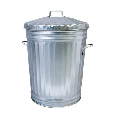 1x 90 Litre Home Garden Indoor Outdoor Steel Galvanised Metal Kitchen Dustbin With Handles