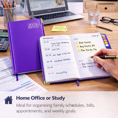 1x A4 Purple Week to View Diary Hardback Weekly Planner with UK ...