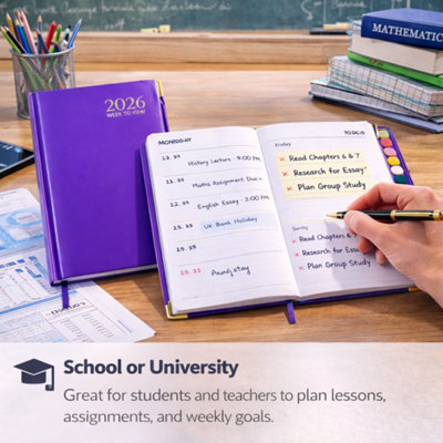 1x A4 Purple Week to View Diary Hardback Weekly Planner with UK ...