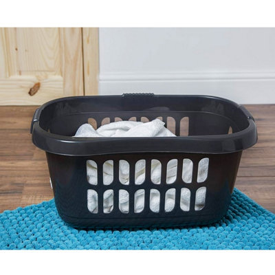 1x Black Large Plastic Hipster Laundry Basket For Laundry Rooms