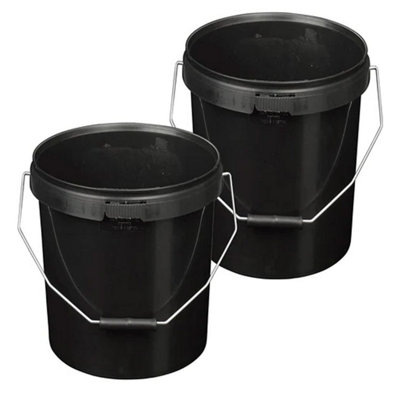 1x Black Strong 25L Hard Wearing Plastic Buckets With Tamper Evident Lids & Handles