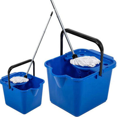 1x Blue 12 Litre Cotton Mop & Bucket Hard Floor Cleaning Set With Wringer & Pouring Lip