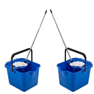 1x Blue 12 Litre Cotton Mop & Bucket Hard Floor Cleaning Set With Wringer & Pouring Lip - 3