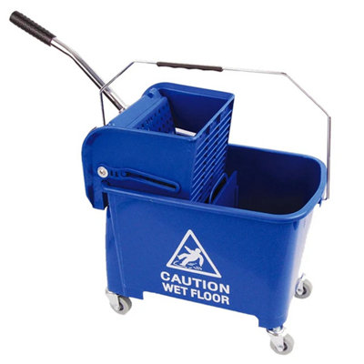1x Blue Wet Floor 20 Litre Strong Durable Kentucky Dual Bucket & Wringer Floor Cleaning System With Wheels & Handle