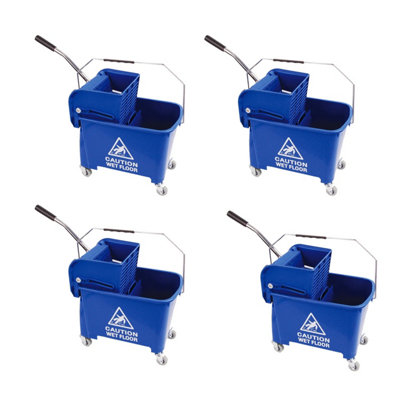 1x Blue Wet Floor 20 Litre Strong Durable Kentucky Dual Bucket & Wringer Floor Cleaning System With Wheels & Handle