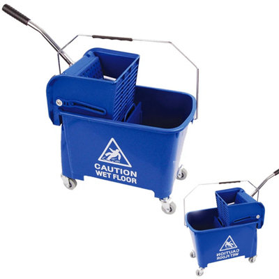 1x Blue Wet Floor 20 Litre Strong Durable Kentucky Dual Bucket & Wringer Floor Cleaning System With Wheels & Handle - 3
