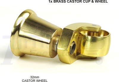 1x BRASS CASTOR & CUP REPLACMENT 32mm BRASS CASTORS FIX WITH SCREW OR BOLT NOT SUPPLIED