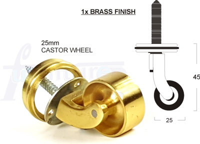 1x BRASS CASTOR & RING 25mm SCREW IN CASTOR  FURNITURE BEDS SOFAS CHAIRS STOOLS