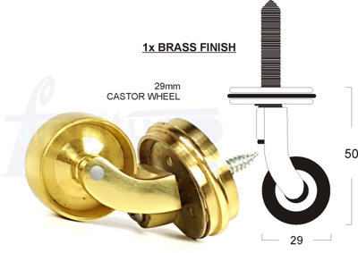 1x BRASS CASTOR & RING 29mm SCREW IN CASTOR  FURNITURE BEDS SOFAS CHAIRS STOOLS