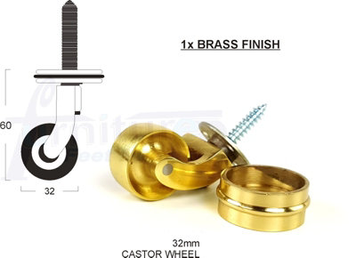 1x BRASS CASTOR & RING 32mm SCREW IN CASTOR FURNITURE BEDS SOFAS CHAIRS ...