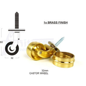 1x BRASS CASTOR & RING 32mm SCREW IN CASTOR  FURNITURE BEDS SOFAS CHAIRS STOOLS