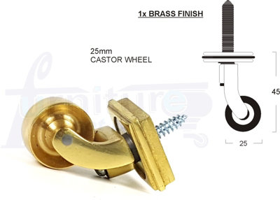 1x BRASS CASTOR & SQUARE25mm SCREW IN CASTOR  FURNITURE BEDS SOFAS CHAIRS STOOLS