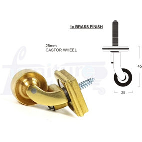 1x BRASS CASTOR & SQUARE25mm SCREW IN CASTOR  FURNITURE BEDS SOFAS CHAIRS STOOLS