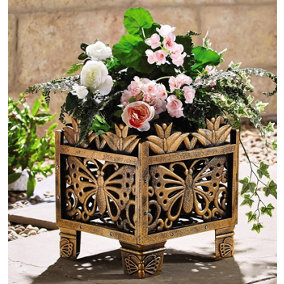 1x Bronze-Effect Butterfly Planter - Decorative Lightweight Outdoor Garden Patio Square Flower Plant Pot 31x27x27cm