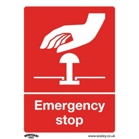 1x EMERGENCY STOP Health & Safety Sign - Rigid Plastic 75 x 100mm Warning Plate