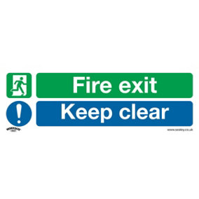 1x FIRE EXIT KEEP CLEAR Health & Safety Sign - Self Adhesive 300 x 100mm Sticker