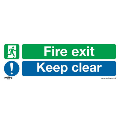 1x FIRE EXIT KEEP CLEAR Health & Safety Sign - Self Adhesive 600 x ...