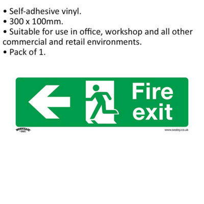 1x FIRE EXIT (LEFT) Health & Safety Sign - Self Adhesive 300 x 100mm Sticker