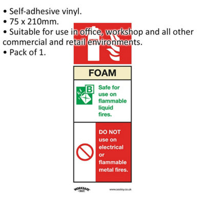 1x FOAM FIRE EXTINGUISHER Safety Sign - Self Adhesive 75 x 210mm Sticker