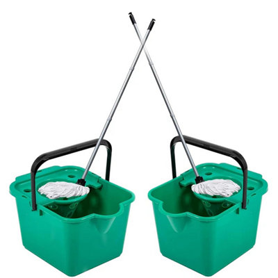 1x Green 12 Litre Cotton Mop & Bucket Hard Floor Cleaning Set With Wringer & Pouring Lip - 3
