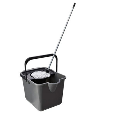 1x Metallic 12 Litre Cotton Mop & Bucket Hard Floor Cleaning Set With Wringer & Pouring Lip