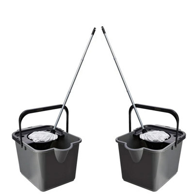 1x Metallic 12 Litre Cotton Mop & Bucket Hard Floor Cleaning Set With Wringer & Pouring Lip