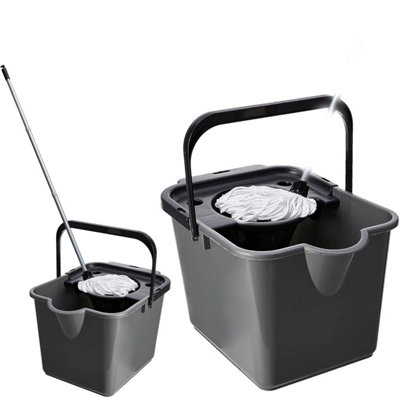 1x Metallic 12 Litre Cotton Mop & Bucket Hard Floor Cleaning Set With Wringer & Pouring Lip - 3