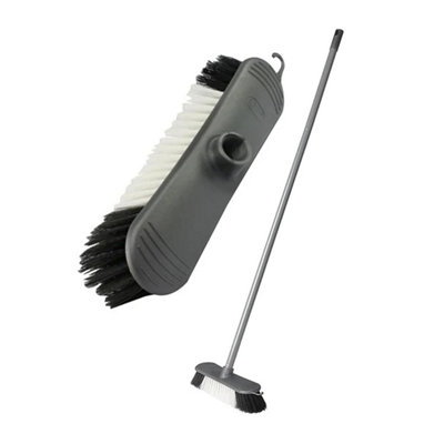 1x Metallic Grey 3pcs Sweeping Broom With Stiff Nylon Bristles With Metal Handle - 3