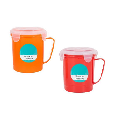 1x Microwave Plastic Soup Mug Portable Travel Mug With Lid Airtight Seal 800ml