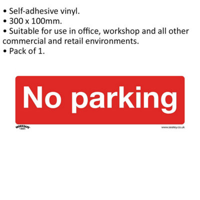 1x NO PARKING Health & Safety Sign - Self Adhesive 300 x 100mm Warning Sticker