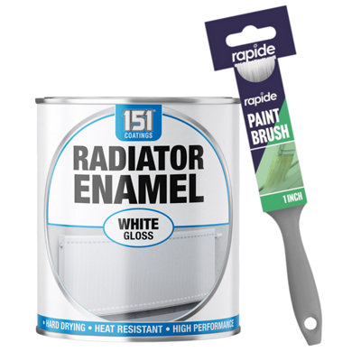 1X - Radiator Enamel White Gloss Paint 300ml + Paint Brush