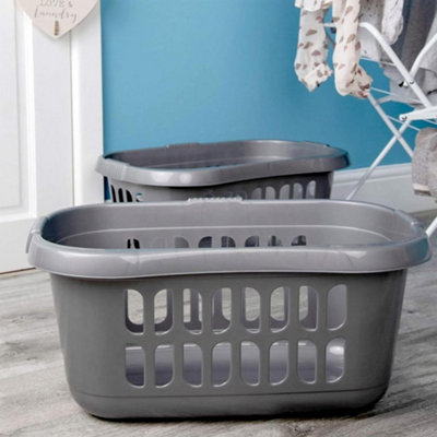 1x Silver Large Plastic Hipster Laundry Baskets For Laundry Rooms