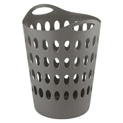 1x Tall Grey Flexi Lightweight Plastic Laundry Baskets For Home Laundry Clothes Storage Baskets