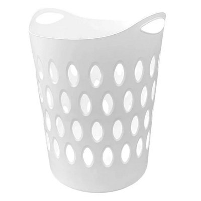 1x Tall White Flexi Lightweight Plastic Laundry Baskets For Home Laundry Clothes Storage Baskets