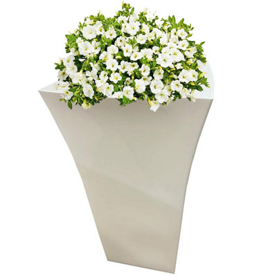 1x White Tall Milano Shiny Gloss Finish Plastic Flower Planter For Home & Gardens