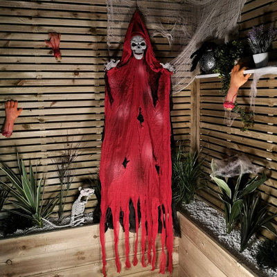2.1m (6.9ft)  Red Hanging Halloween Skeleton Ghost Decoration Price Comparisons | Compare The Build