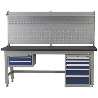 2.1m Complete Industrial Workstation & Cabinet Set - Back Panel Drawers Storage