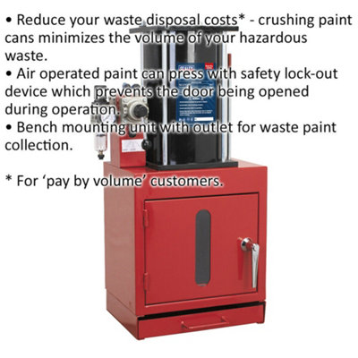 2.2 Tonne Pneumatic Paint Can Crusher - Air Operated Can Press - Safety Lock