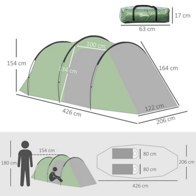2-3 Man Camping Tent with 2 Rooms Porch Air Vents Rainfly Weather-Resistant - 3