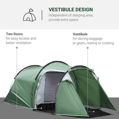 2-3 Man Camping Tent with 2 Rooms Porch Air Vents Rainfly Weather-Resistant