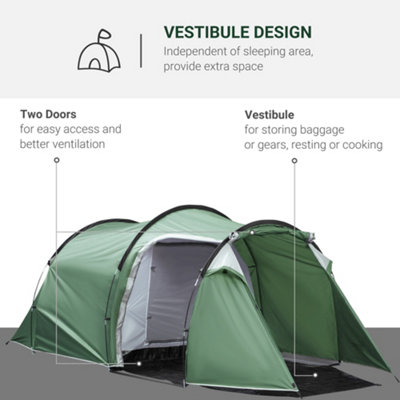 2-3 Man Camping Tent with 2 Rooms Porch Air Vents Rainfly Weather-Resistant - 4