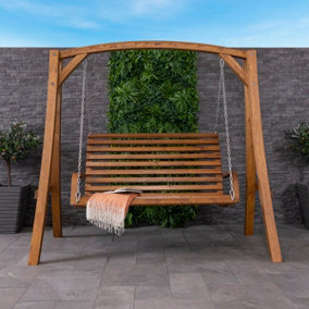 2-3 Seater Larch Wood Wooden Garden Outdoor Swing Seat Bench Hammock 1.9M
