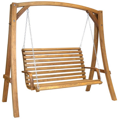 2-3 Seater Larch Wood Wooden Garden Outdoor Swing Seat Bench Hammock 1.9M