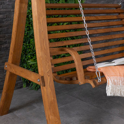 2-3 Seater Larch Wood Wooden Garden Outdoor Swing Seat Bench Hammock 1.9M - 3