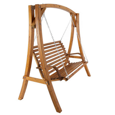 2-3 Seater Larch Wood Wooden Garden Outdoor Swing Seat Bench Hammock 1.9M - 5
